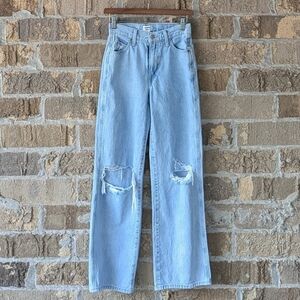Sunday Best Aritizia Distressed Wide Leg Jeans Light Wash Size 0 High Rise
